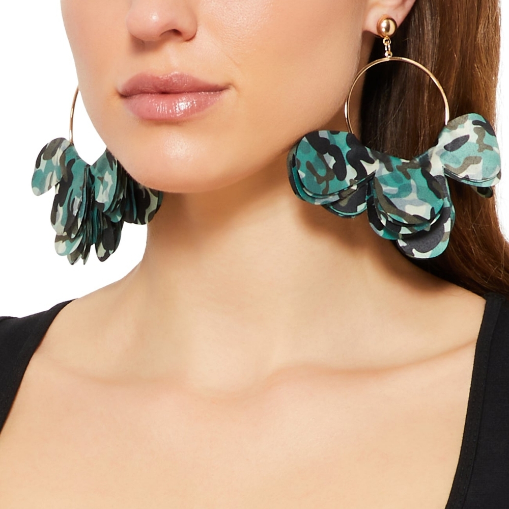 Camo Print Petal Drop Earrings - Olive